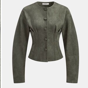 Commense Olive Green Suede Corset-Style Jacket